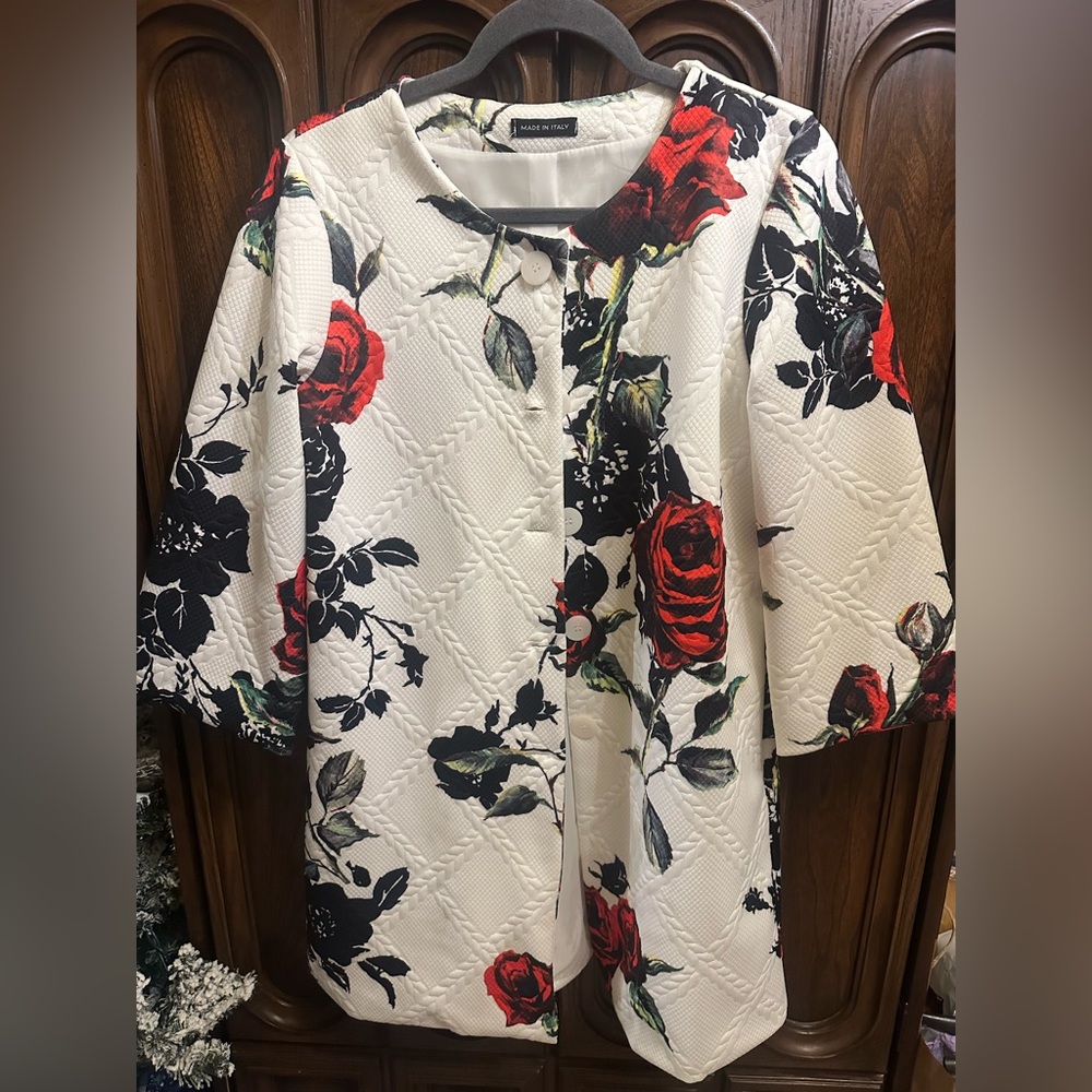 Floral Quilted Blazer with Red and Black Accents
